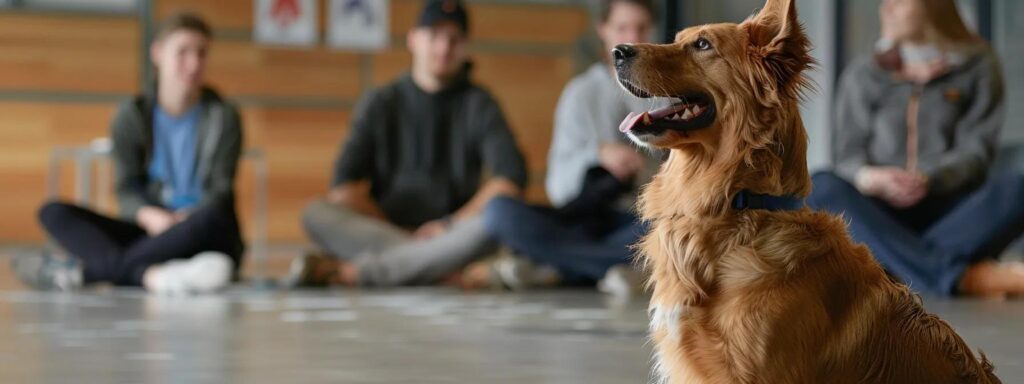 a focused training session in a modern indoor dog training facility showcases a trainer enthusiastically rewarding a well-behaved, attentive dog, emphasizing the principles of positive reinforcement with an engaging and supportive atmosphere.